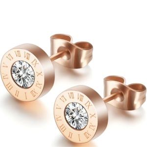 Rose Gold Look Roman Numeral Studs